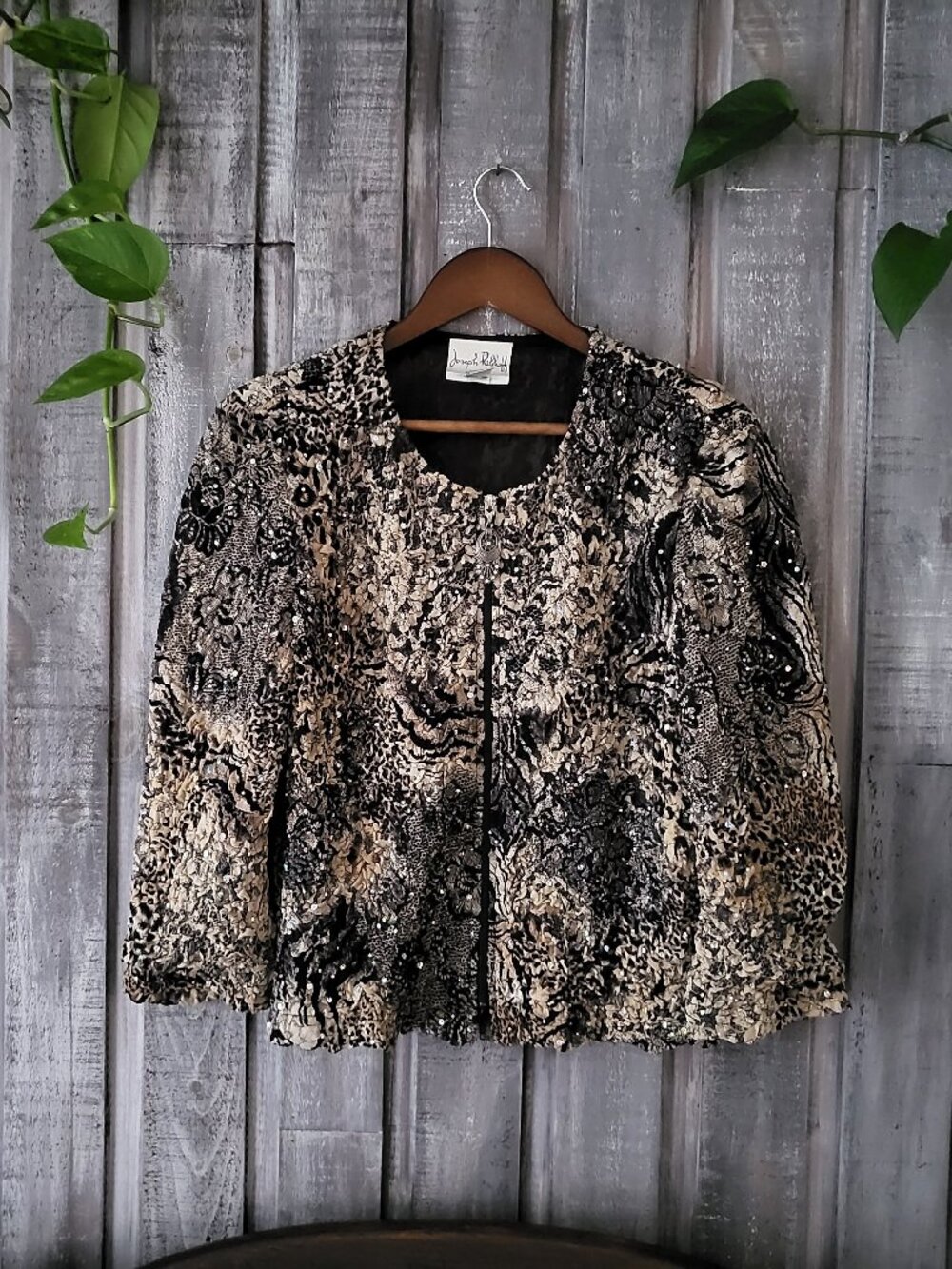 Vintage 90s Joseph Ribkoff Sequin Leopard Print Evening Jacket